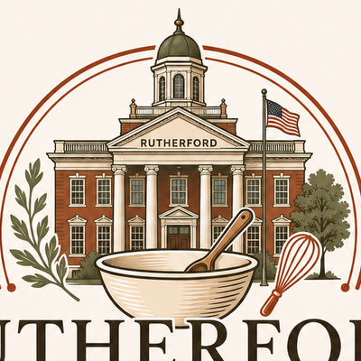 Rutherford Recipe Chronicles crest: the Rutherford, NJ borough hall above a mixing bowl and whisk