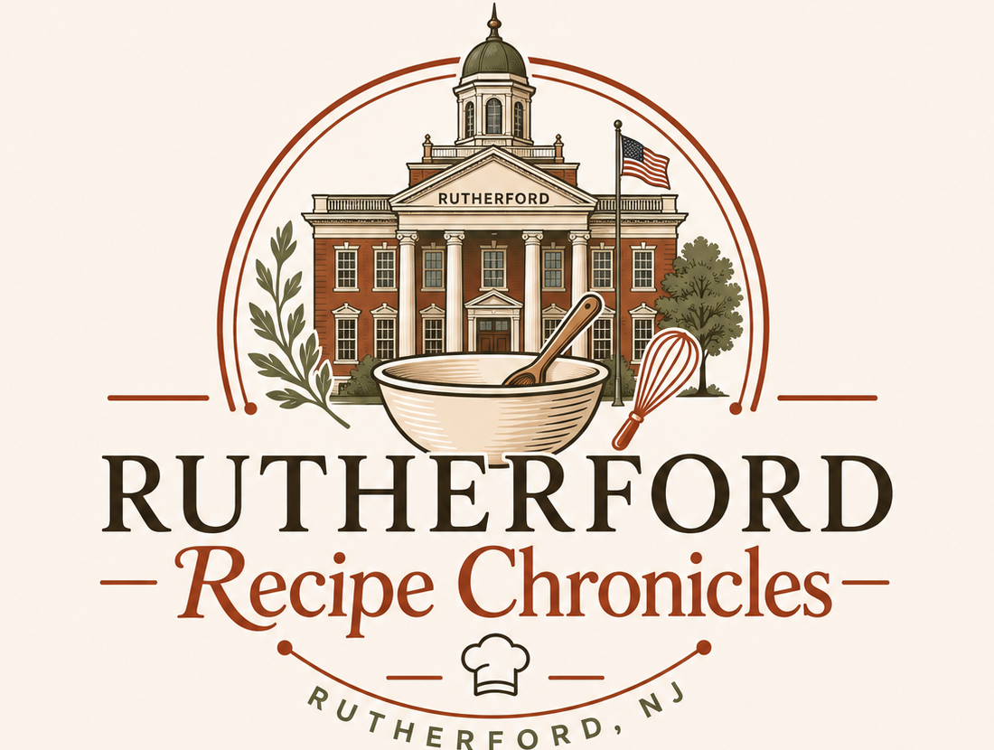 Rutherford Recipe Chronicles logo lockup with the borough hall crest and the words Rutherford, NJ